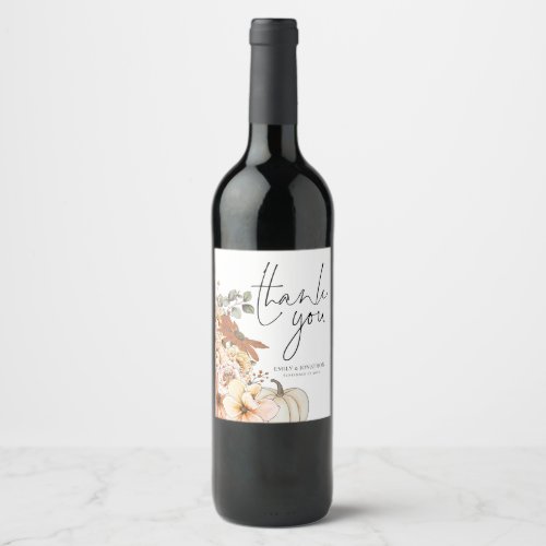 Autumn Florals Pumpkin Names Wedding Thank You  Wine Label