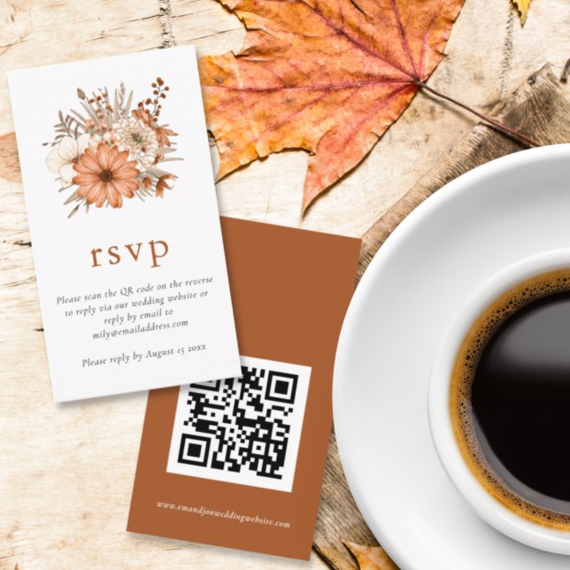 Autumn Florals QR Code Wedding Online RSVP Enclosure Card (Creator Uploaded)