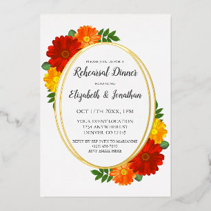 Autumn Florals Rehearsal Dinner Foil Invitation