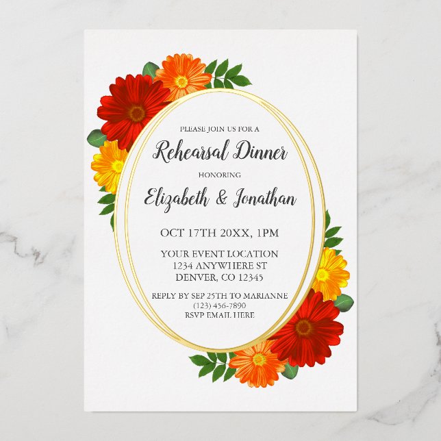 Autumn Florals Rehearsal Dinner Foil Invitation (Front)