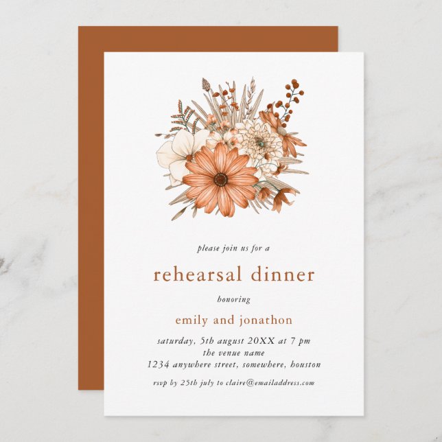 Autumn Florals Rehearsal Dinner Invitation (Front/Back)