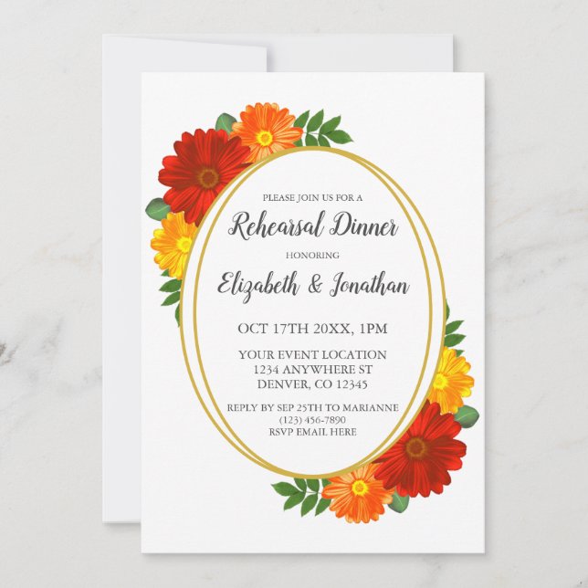 Autumn Florals Rehearsal Dinner Invitation (Front)