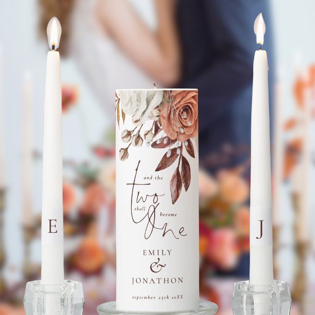 Autumn Florals Romantic Quote Names Date Initials Unity Candle Set (Creator Uploaded)