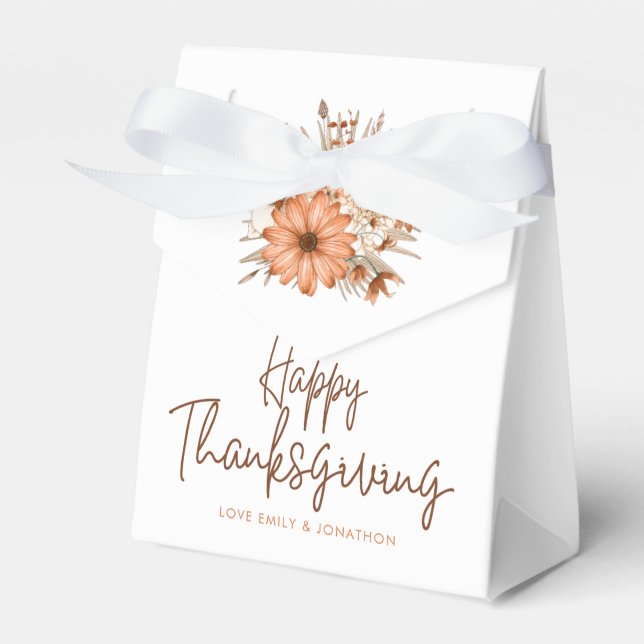 Autumn Florals Script Names Happy Thanksgiving Favor Boxes (Front Side)