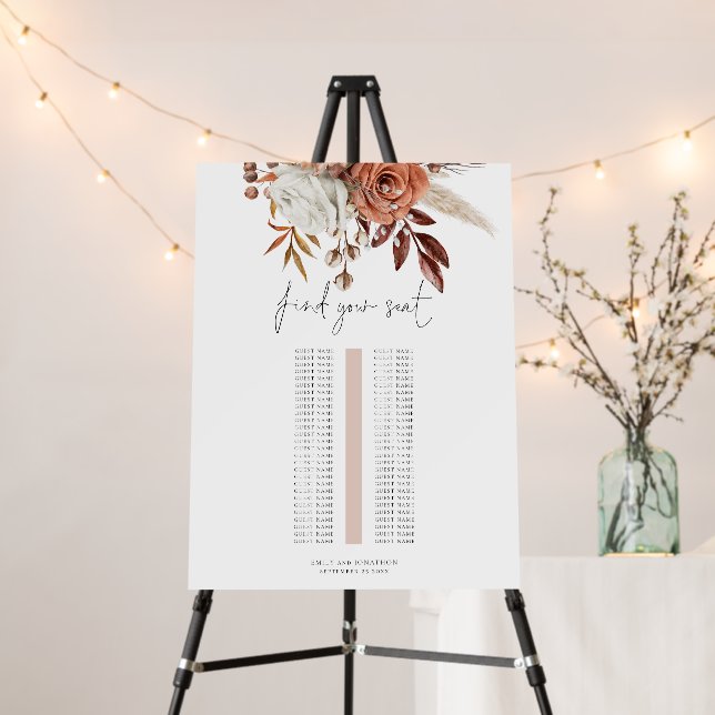 Autumn Florals Single Long table Seating Chart Foam Board (In Situ (Stand))