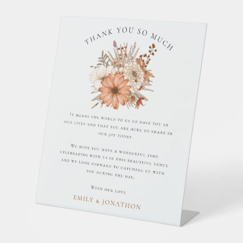 Autumn Florals Thank You Message To Wedding Guests Pedestal Sign