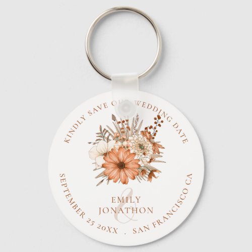 Autumn Florals Wedding Keepsake Save The Date Keychain