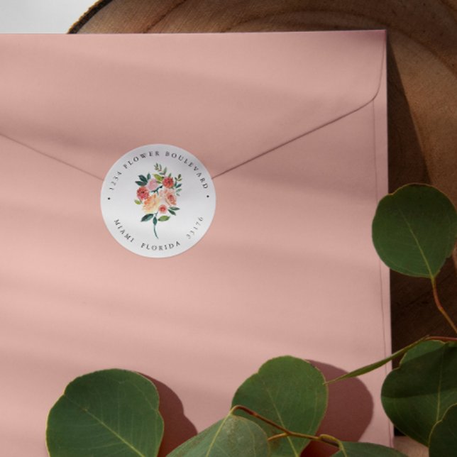 Autumn Flower Bouquet Botanical Return address Classic Round Sticker (Creator Uploaded)