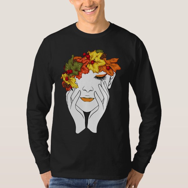 Autumn Flower Bouquet Girl Thanksgiving Retro ART  T-Shirt (Front)
