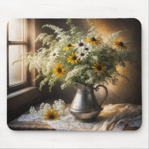 Autumn Flower Bouquet On Lace Mouse Pad