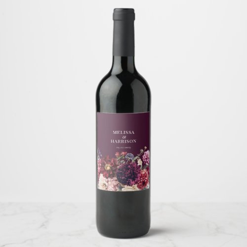 Autumn Flower Dahlia Bunch Fall Wedding Florals Wine Label