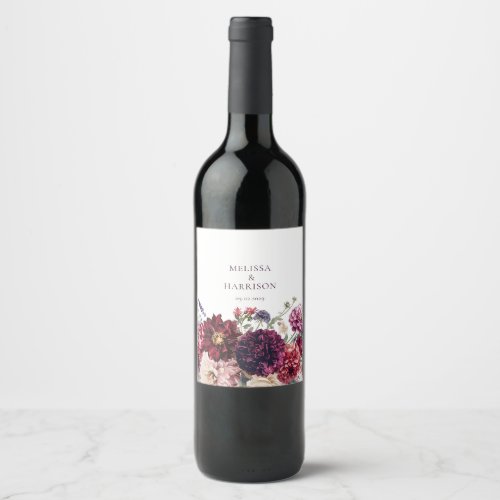 Autumn Flower Dahlia Bunch Fall Wedding Florals Wine Label