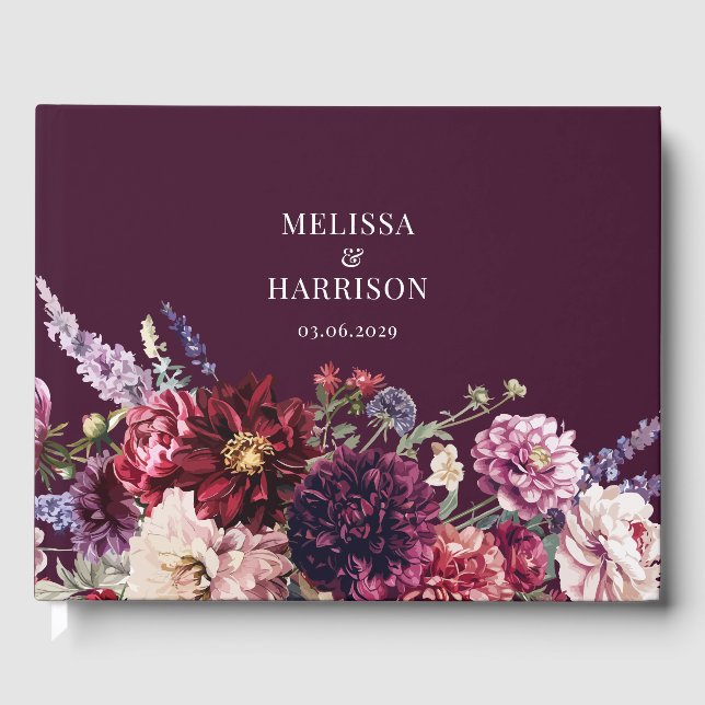 Autumn Flower Dahlia Dark Guest Book (Front)