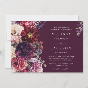 Autumn Flower Dahlia Wedding Invitation Black