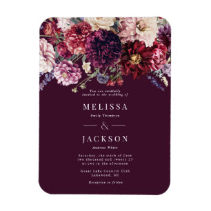 Autumn Flower Dahlia Wedding Invitation Burgundy Magnet