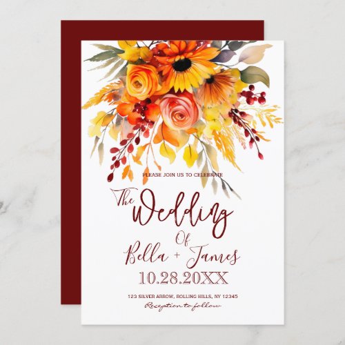 Autumn Flower Foilage Wedding Invitation