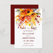 Autumn Flower Foliage Wedding Save The Date