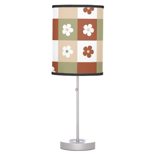 Autumn Flower Gingham Check Pattern Table Lamp