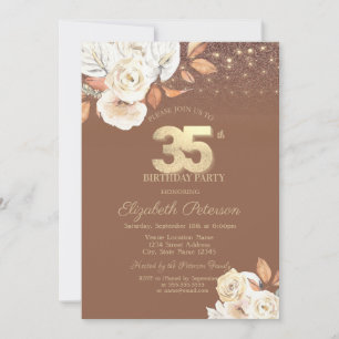 Autumn Flower Glitter Terracotta 35th Birthday Invitation