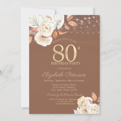 Autumn Flower Glitter Terracotta 80th Birthday