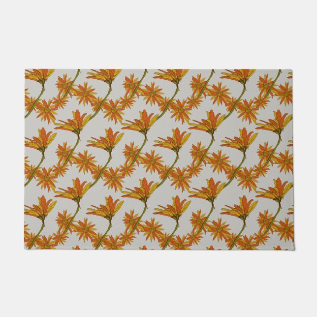 Autumn Flower Painting Pattern Gray Doormat (Front)
