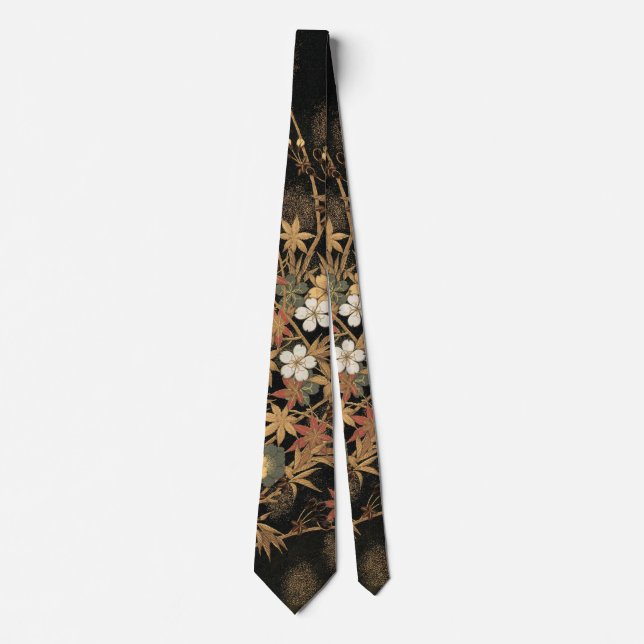 Autumn Flower & Tree 1884 Japanese Ornamental Art Neck Tie (Front)