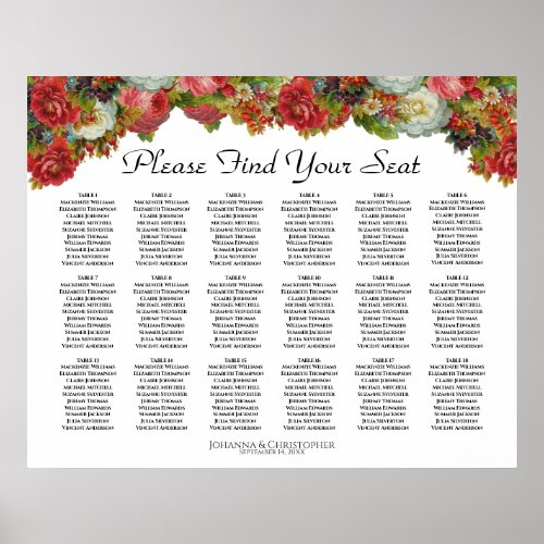 Autumn Flowers 18 Table Wedding Seating Chart