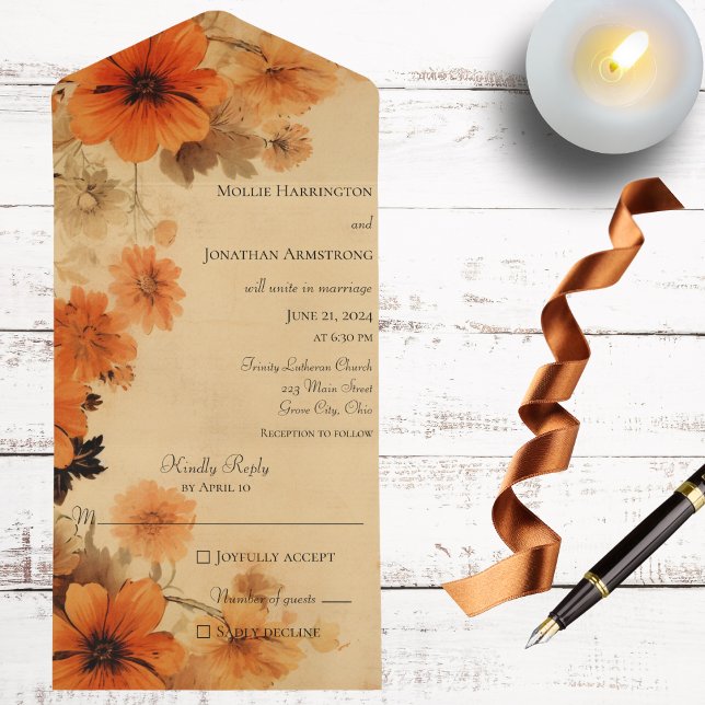 Autumn Flowers All In One Invitation (Also available with QR code. )