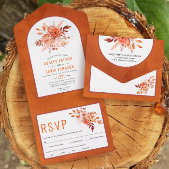 Autumn Flowers And Arch Orange Fall Wedding All In One Invitation by weddings_ at Zazzle