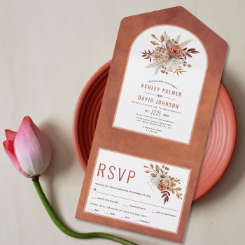 Autumn Flowers And Arch Terracotta Fall Wedding All In One Invitation by weddings_ at Zazzle