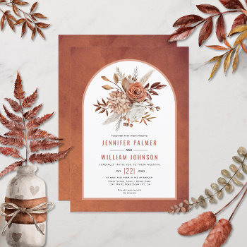 Autumn Flowers And Arch Terracotta Fall Wedding Invitation by weddings_ at Zazzle