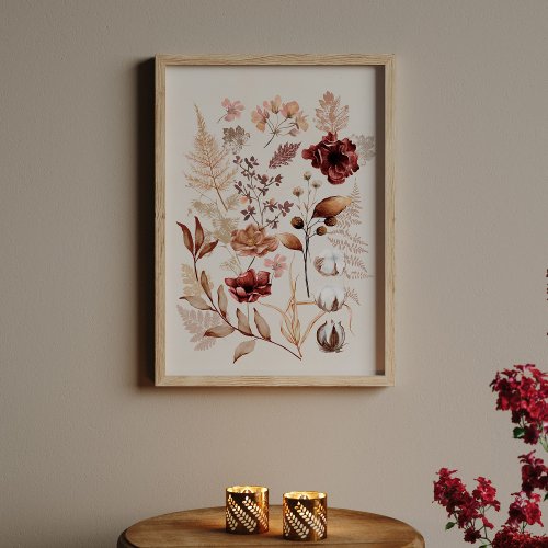 Autumn Flowers and Falling Leaves Poster