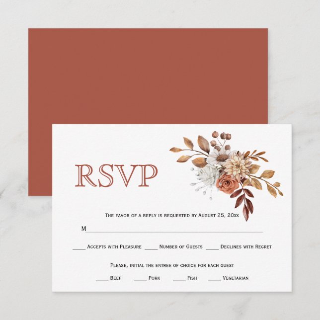 Autumn flowers and foliage fall earthy wedding RSVP card (Front/Back)