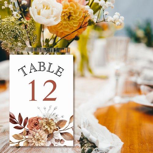Autumn flowers and foliage fall earthy wedding table number