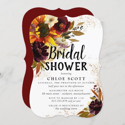 Autumn Flowers and Gold Bridal Shower Invitation