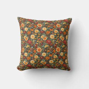 Autumn Flowers and Leaves Throw Pillow