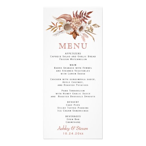 Autumn flowers and leaves wedding menu card