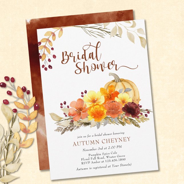Autumn Flowers and Pumpkin Bridal Shower Invitation (Creator Uploaded)