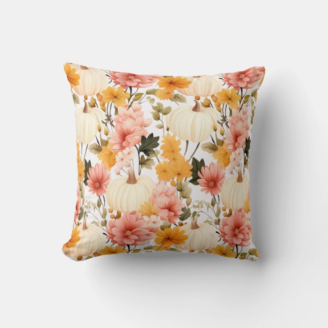 Autumn flowers and pumpkin design  throw pillow (Front)