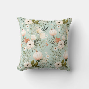Autumn flowers and pumpkin design throw pillow