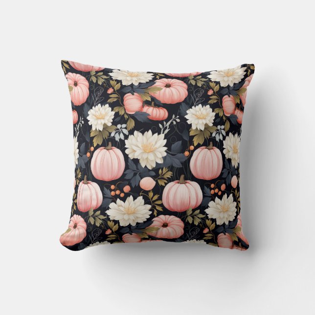 Autumn flowers and pumpkin design  throw pillow (Front)