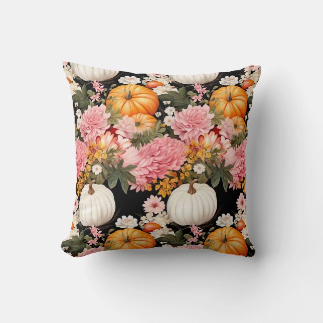 Autumn flowers and pumpkin design  throw pillow (Front)