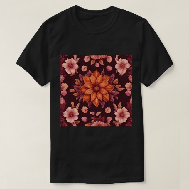 Autumn Flowers Black T-Shirt (Design Front)