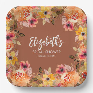 Autumn Flowers Bridal Shower Terracotta Paper Plates