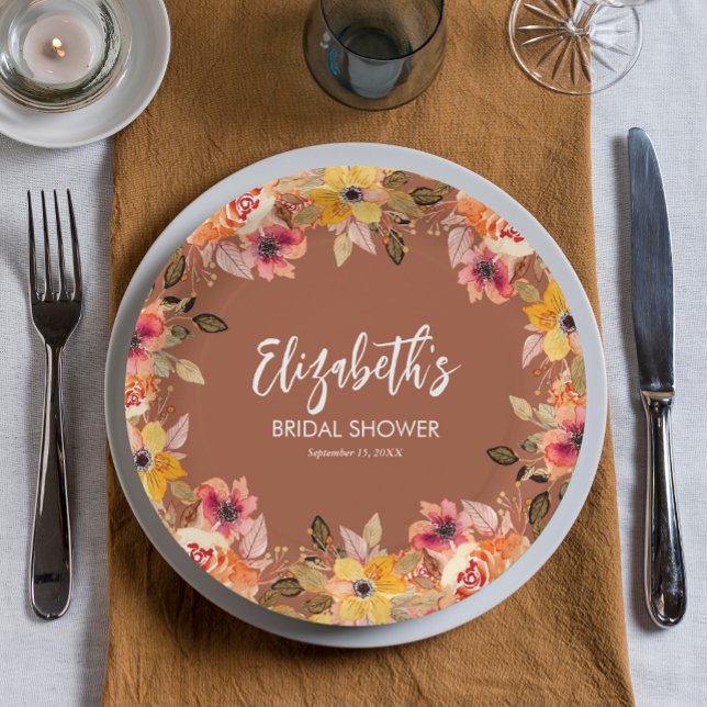 Autumn Flowers Bridal Shower Terracotta Paper Plates (Autumn Flowers Bridal Shower Terracotta Paper Plates)