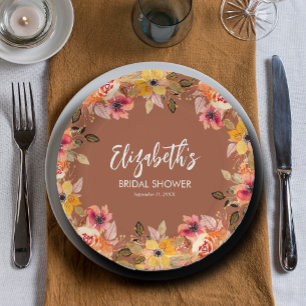 Autumn Flowers Bridal Shower Terracotta Paper Plates
