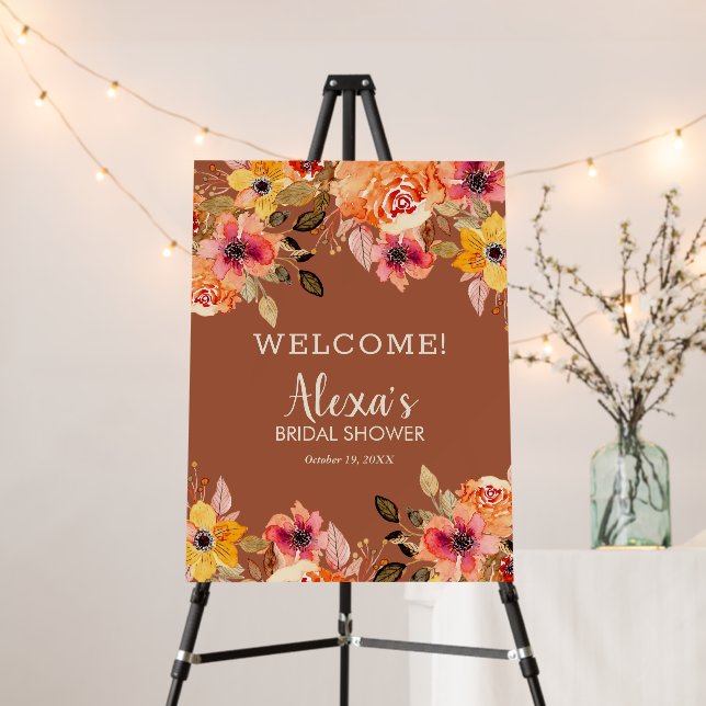Autumn Flowers Bridal Shower Terracotta Welcome Foam Board (In Situ (Stand))