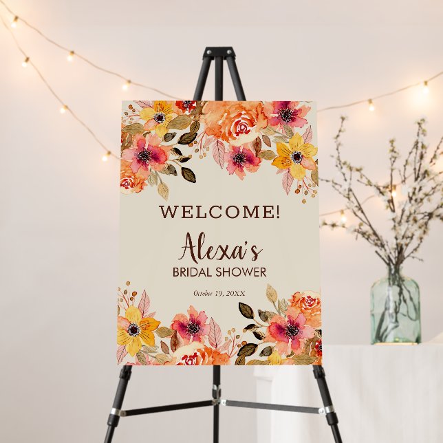 Autumn Flowers Bridal Shower Welcome  Foam Board (In Situ (Stand))