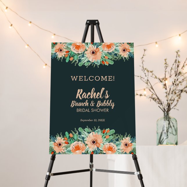 Autumn Flowers Bridal Shower Welcome Sign (In Situ (Stand))
