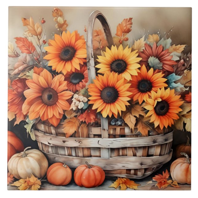 Autumn Flowers Ceramic Tile (Front)